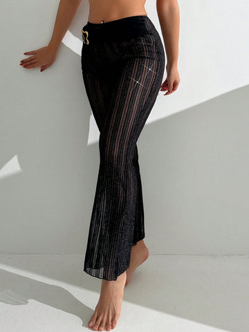 Loose Straight Fit Cover Up Pants With Butterfly Buckle