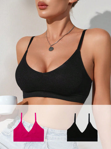 2pcs 3d Seamless Bra With Cups
