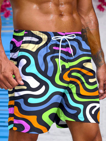 Men's Contrast Color Drawstring Waist Beach Shorts