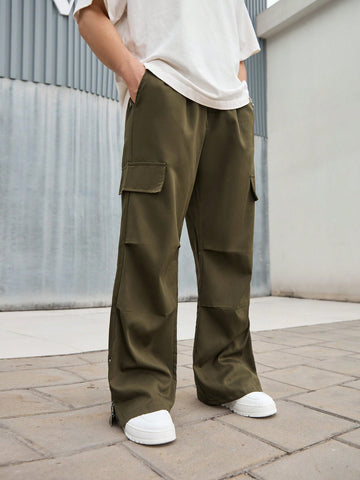 Men's Solid Color Flap Detail Pants