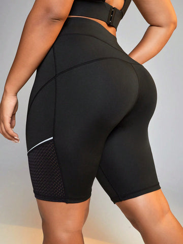 Plus Size Street Style Reflective Mesh Compression Shorts For Workout Legging Shorts