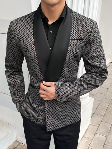 Men's Shawl Collar Double Breasted Casual Suit Jacket