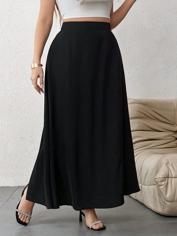 Plus Size Women'S Solid Color A-Line Skirt With Big Hem Maxi Skirt