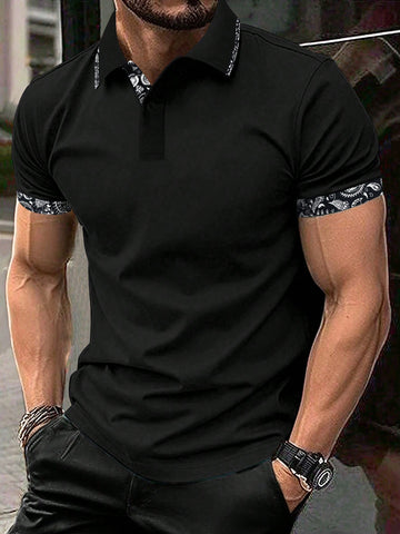 Men's Printed Patchwork Short Sleeve Polo Shirt
