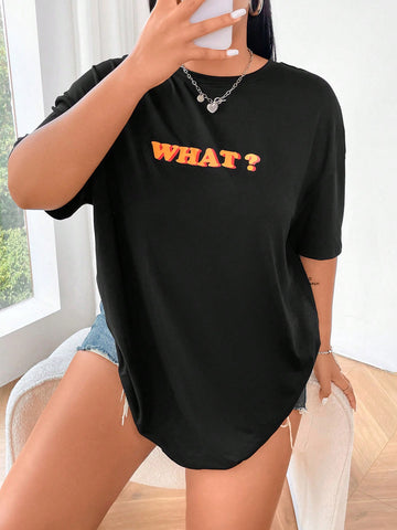 Plus Size Women's Letter Printed Round Neck T-Shirt