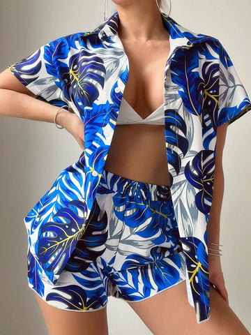 Women's Kimono Cardigan With Plant Print