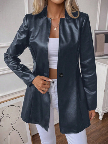 Women's Solid Color High Waist Pu Leather Jacket