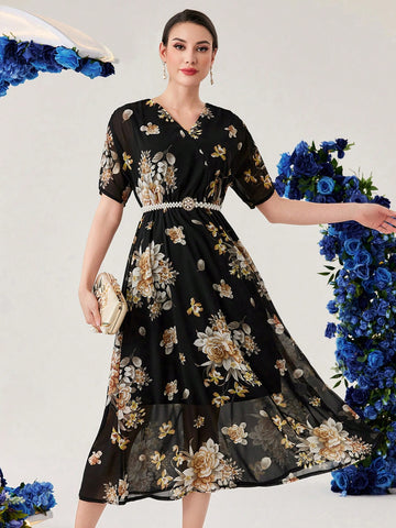 Women's Wrap Front Floral Print Dress