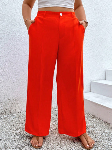 Women's Plus Size Solid Color Straight Pants With Pockets