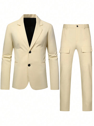 Men'S Notched Collar Single Breasted Suit Jacket And Suit Pants Set