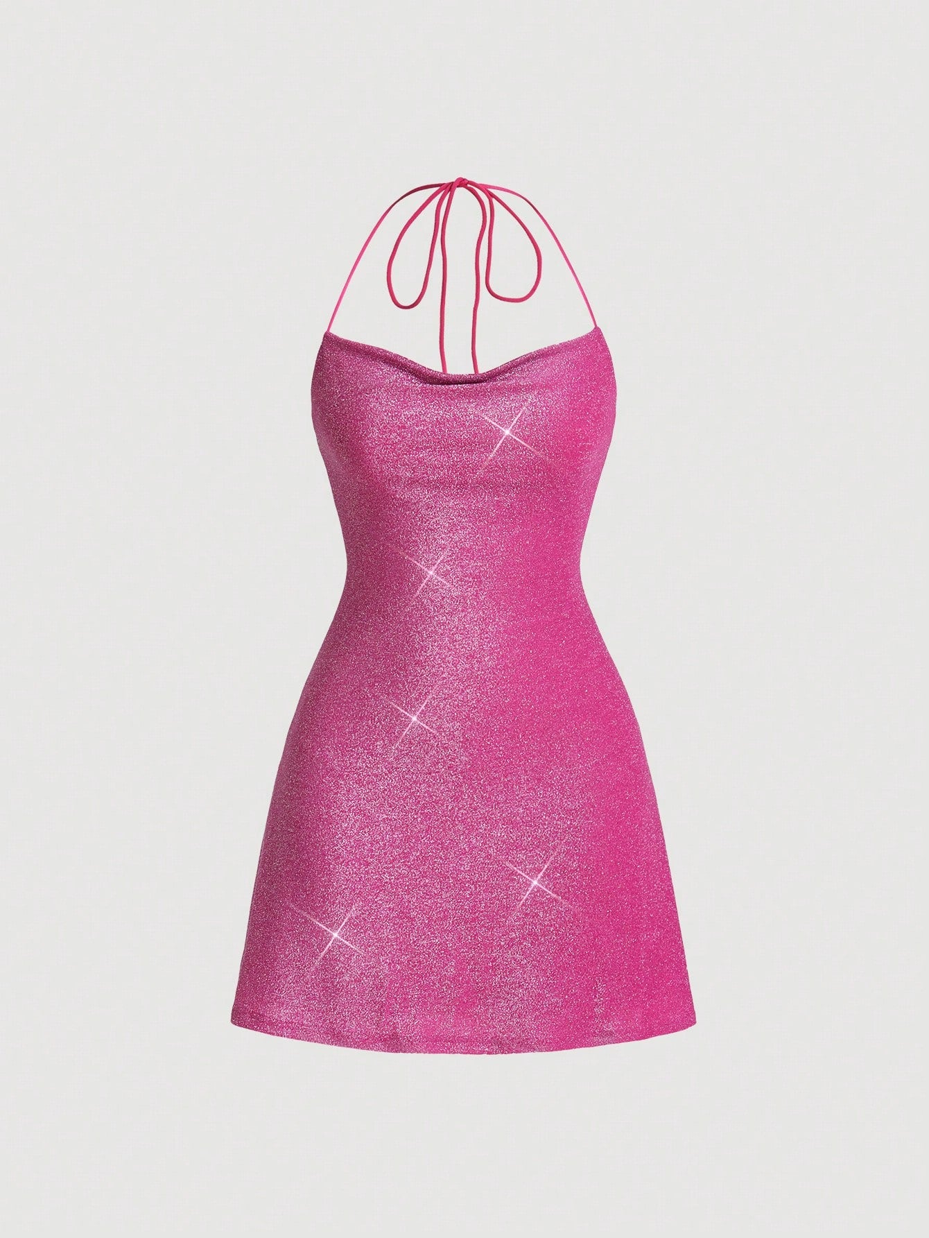 Women's Metallic Thread Material V-Neck Halter Tie Waist Maxi Dress