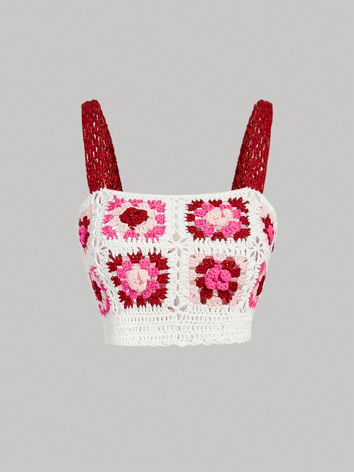 Crochet Flower Pattern Sleeveless Knitted Top