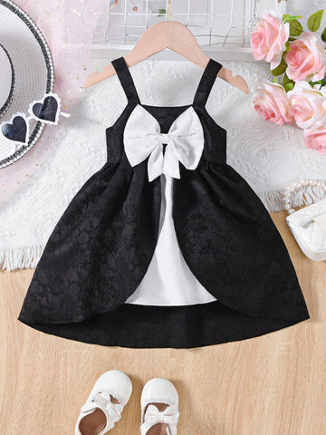 Baby Girls' Party Princess Low-Key Luxurious Front Bowknot Strap Dress