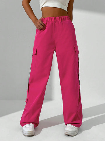 Ladies' Solid Color Workwear Style Pants With Pockets