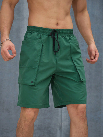 Men's Solid Color Drawstring Waist Work Cargo Shorts