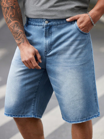 Men's Plus Size Wide Leg Denim Shorts In Blue, Casual