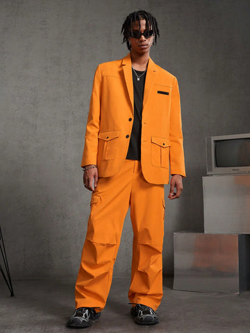 Men's Woven Casual Notched Collar Suit Jacket And Pants Set