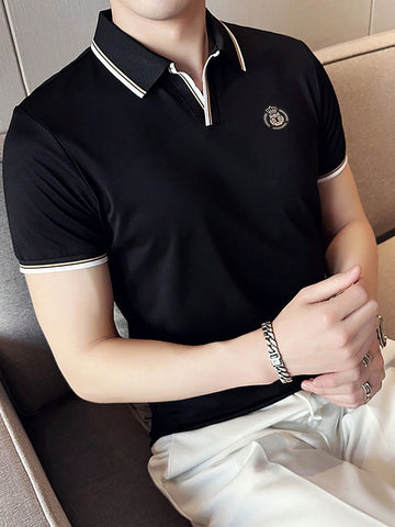 Men's Colorblock Decoration Short Sleeve Polo Shirt