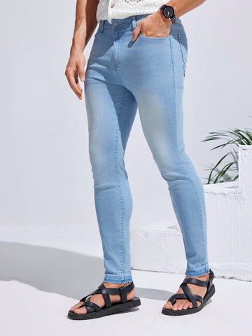 Men's Light Blue High Elasticity Casual Skinny Jeans