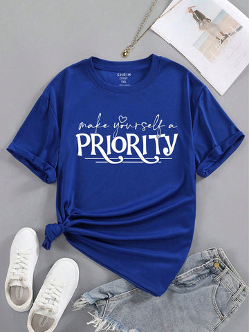 Plus Size Heart & Slogan Print T-Shirt