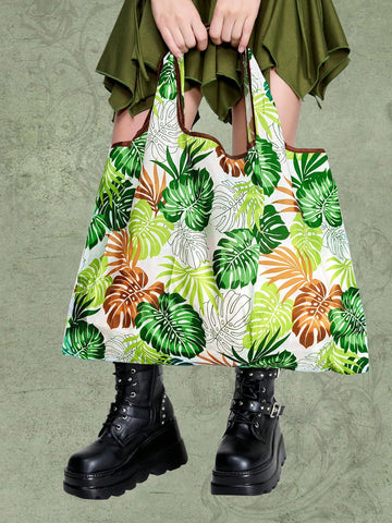 Cartoon Flower Pattern Portable Foldable Shopping Bag Large Capacity Tote Bag