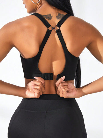Women's Solid Color Round Ring Backless Sports Bra