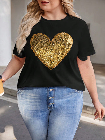 Plus Size Sparkle Heart Pattern T-Shirt
