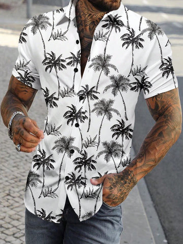 Men's Palm Tree Printed Short Sleeve Shirt