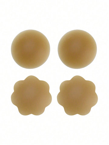 2pairs Solid Color Nipple Covers In Round And Flower Shape