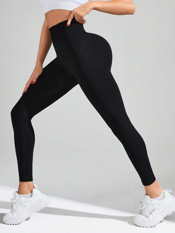 Solid Color High Waisted Seamless Sports Leggings