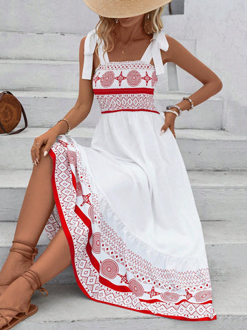 Positioning Printed Wrapped V-Neck Spaghetti Strap Dress