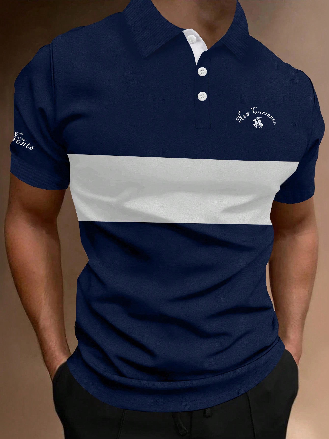 Men'S Short Sleeve Polo Shirt With Letter Print And Color Block