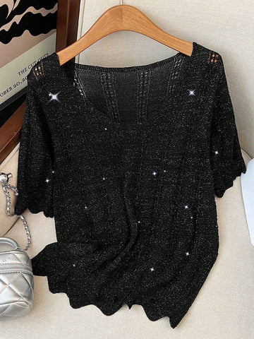 Plus Size Women's Short Sleeve Knitted Top