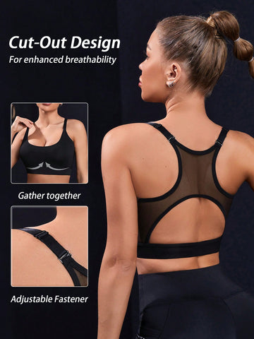 Elegant And Sexy Women's Yoga Bra With Mesh Shoulder Straps