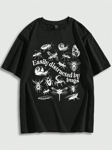 Men's Insect & Letter Printed T-Shirt