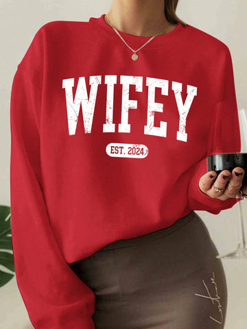 Women's Loose Fit Letter Printed Drop Shoulder Sweatshirt