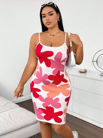 Plus Size Women's Floral Pattern Knit Tank Dress