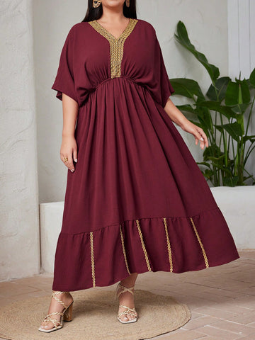 Plus Size Woven Joints Batwing Sleeve Dress