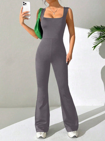 Women's Solid Color Flared Jumpsuit