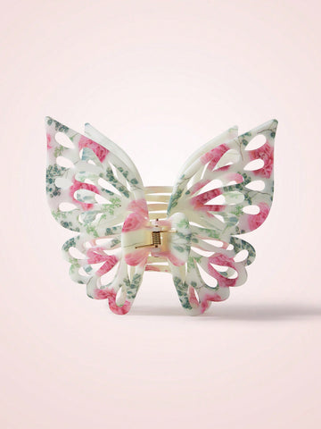 1pc Women's Cute 3d Butterfly / Bowknot Printed Hair Claw Clip, Perfect For Vacation And Wedding
