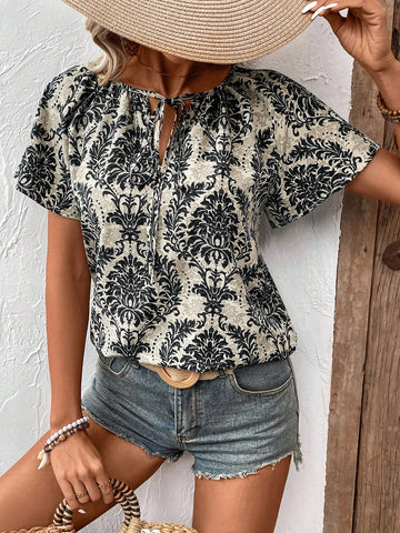 Bohemian Style Holiday & Easter Short Sleeve Women's Blouse, Spring & Summer