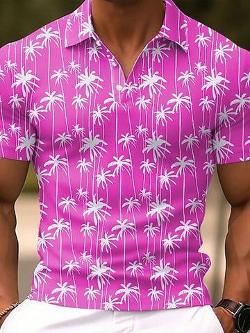 Men's Short Sleeve Polo Shirt With Coconut Tree Pattern