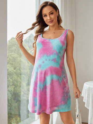 Maternity Summer City Casual Round Neck Tie-Dye Dress