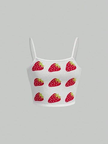 Casual Strawberry Pattern Knitted  Summer Tank Top