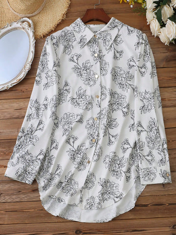Plus Size Stylish Shirt With All Over Flower Print