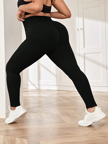 Plus Size Solid Color High Waist Seamless Sports Leggings