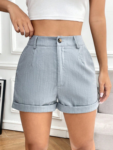 Solid Color Casual Rolled Hem Shorts