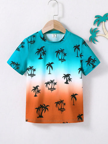 Young Boy's Coconut Tree Printed Ombre T-Shirt