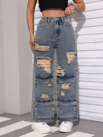 Blue Vintage Ripped Jeans