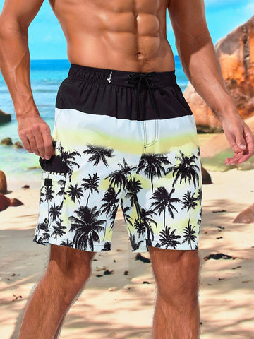 Men's Palm Tree Print Beach Shorts